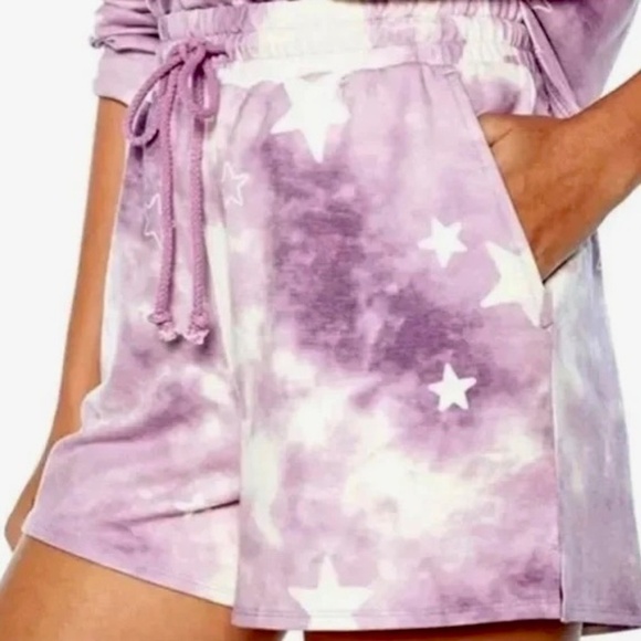 NWT!! WILDFOX Two-Piece Set Top Sweatshirt Shorts Purple Tie Dye Stars X-Large - Picture 8 of 16